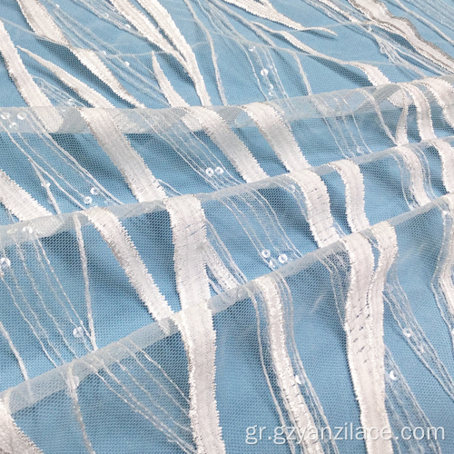 Off Λευκή λωρίδα Clear Seuqin Tulle Lace Fabric